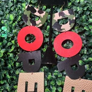 Camouflage and Red Statement Earrings